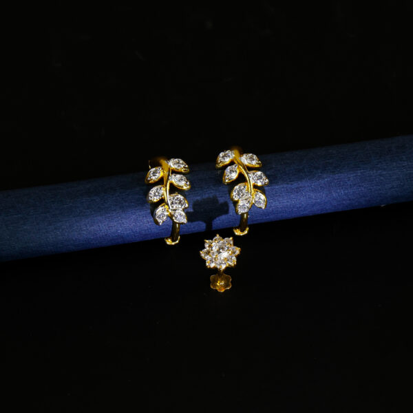 Elegant Gold-Plated Leaf Design Earrings and Nose Pin Combo